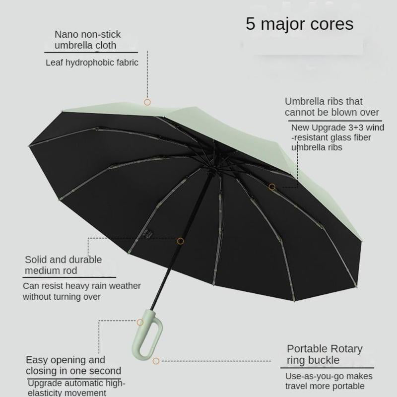 Foldable Rainproof Automatic Umbrella, 1 Count Ring Buckle Windproof Rainproof Reinforced Umbrella, Innovative Sun-Protection Folding Umbrella for Women, Pocket Umbrella, Suitable for Rainy Days Outdoor Travel, Innovative Household Items