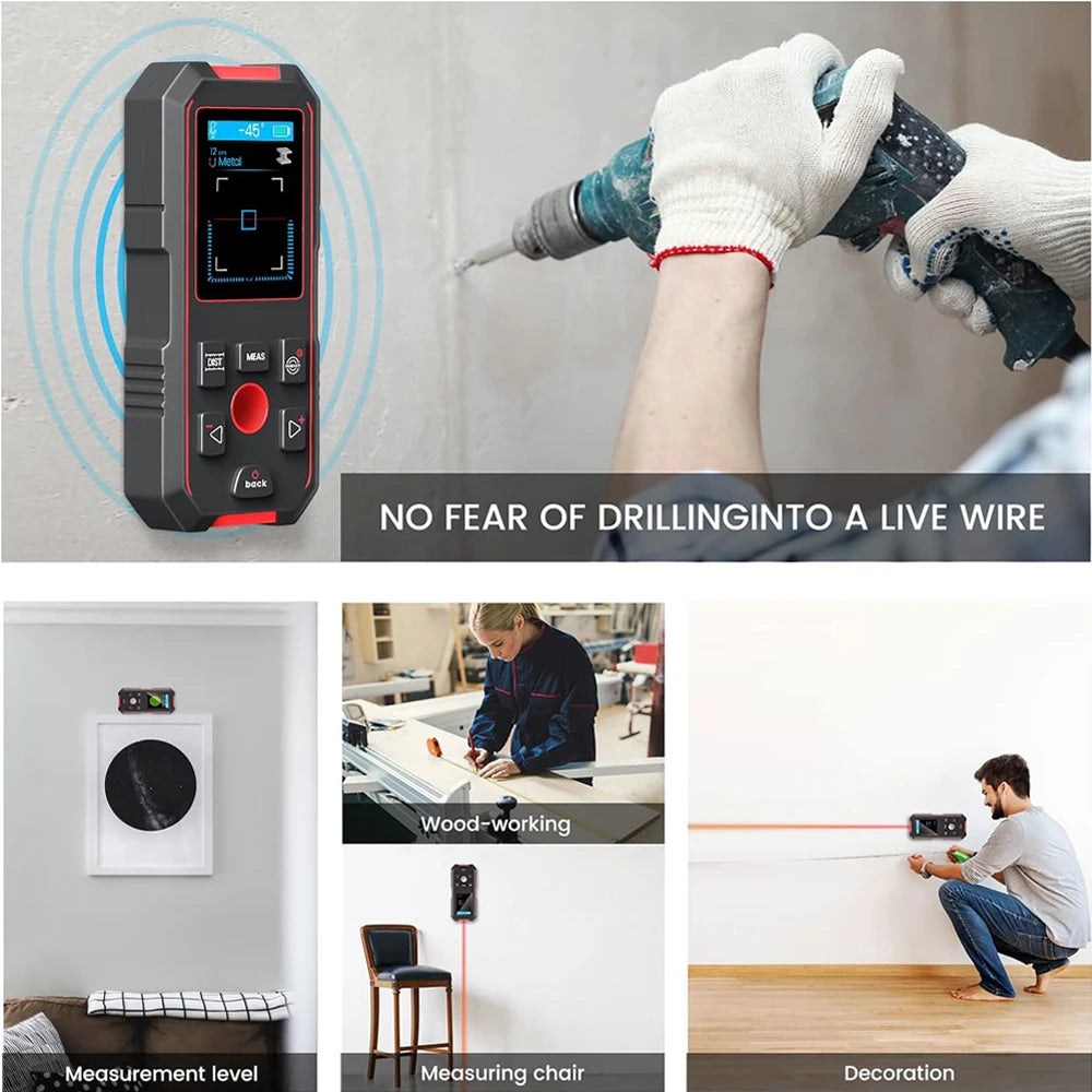 NOYAFA NF-518S väggscanner – Metalldetektor & laseravståndsmätare | Hittar metall, träreglar & strömförande kablar – LCD-display