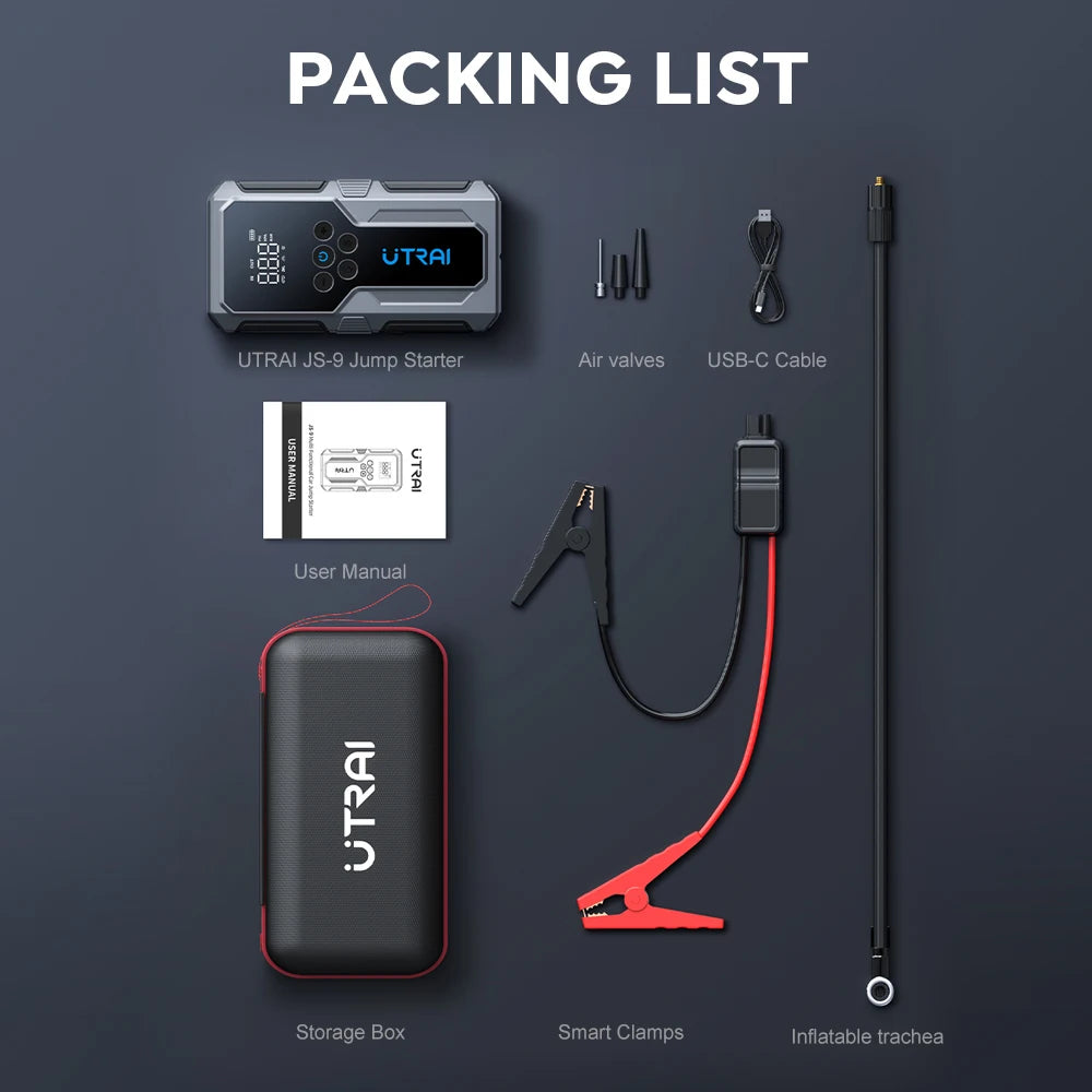 UTRAI 1500A starthjälp för bil | Portabel powerbank med 150 PSI kompressor – Nödförstärkare för bilbatteri