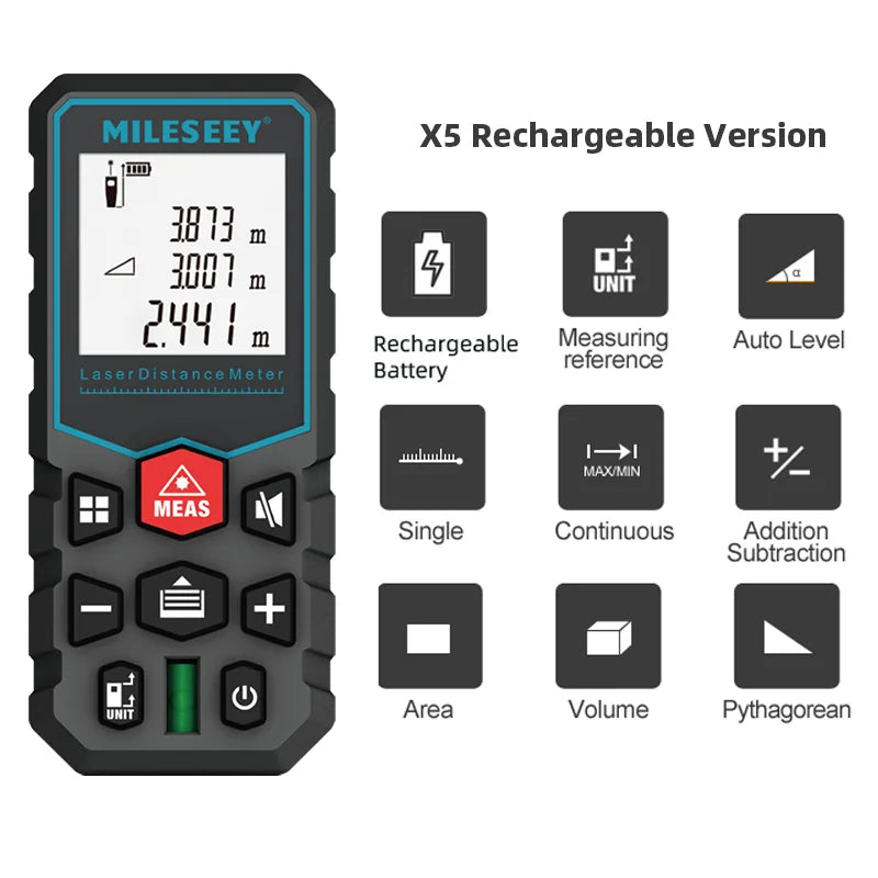 Mileseey Laser Distance Meter Electronic Roulette Laser Digital Tape Rangefinder Trena Metro Laser Range Finder Measuring Tape
