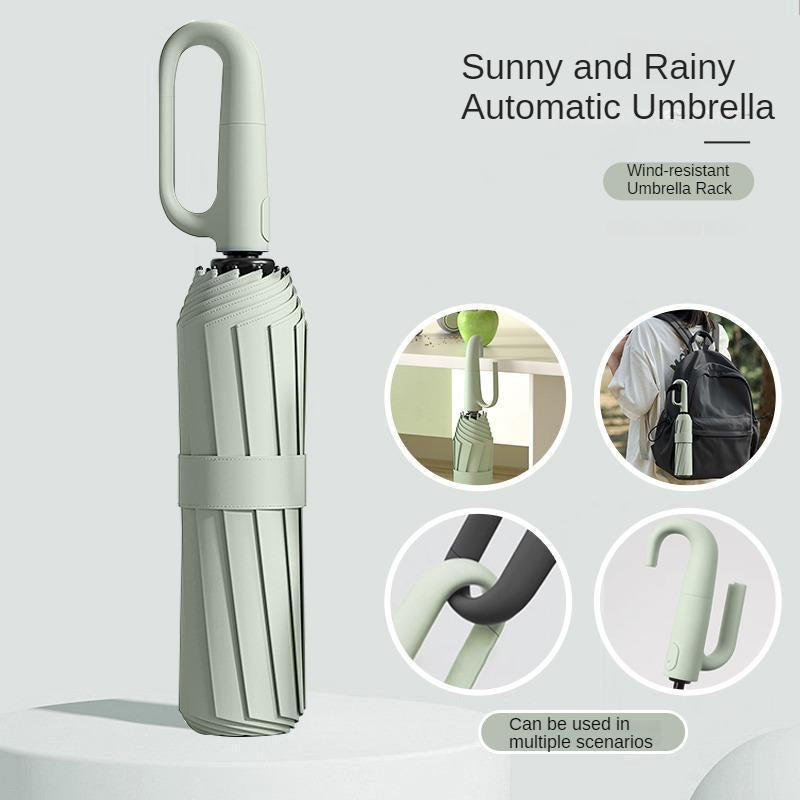 Foldable Rainproof Automatic Umbrella, 1 Count Ring Buckle Windproof Rainproof Reinforced Umbrella, Innovative Sun-Protection Folding Umbrella for Women, Pocket Umbrella, Suitable for Rainy Days Outdoor Travel, Innovative Household Items