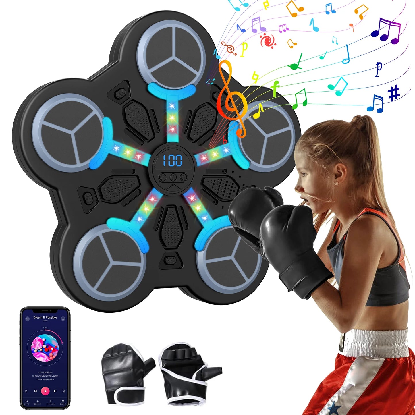 Bluetooth Connection Smart Music Boxing Machine Noise Reduction Wall Mounted Boxing Electronic Target 3 Speed Adjustment