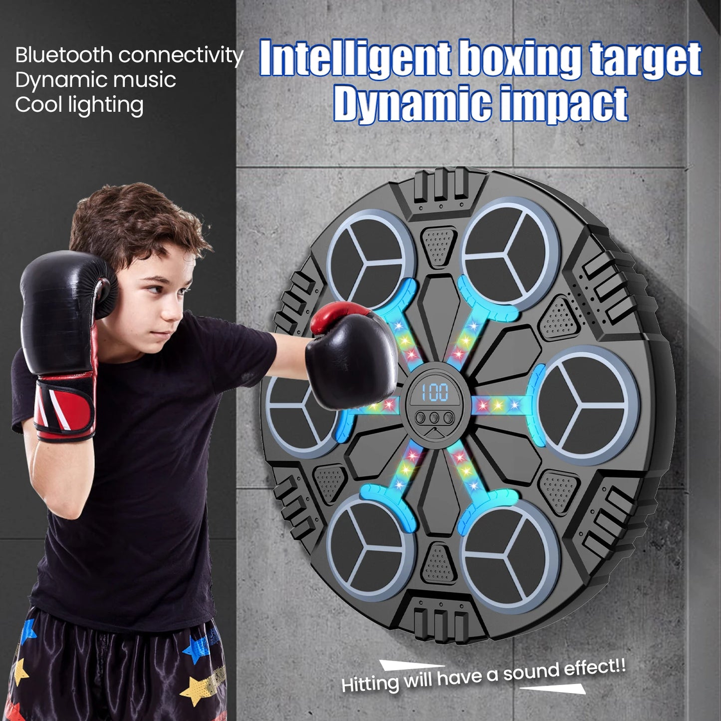 Bluetooth Connection Smart Music Boxing Machine Noise Reduction Wall Mounted Boxing Electronic Target 3 Speed Adjustment
