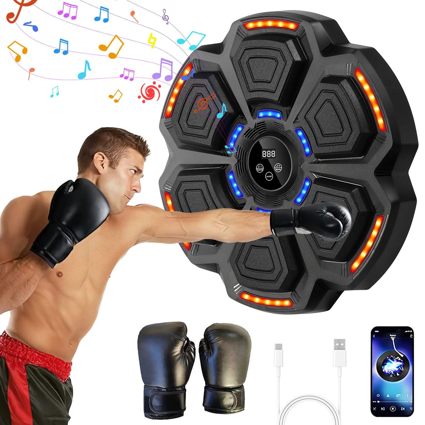 Bluetooth Connection Smart Music Boxing Machine Noise Reduction Wall Mounted Boxing Electronic Target 3 Speed Adjustment