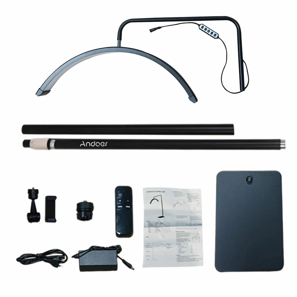 Andoer HD-M6X 36W Floor LED Video Light Half-moon Shaped Fill Light  3200K-5600K Dimmable with 180cm/ 70.9in Metal Light Stand