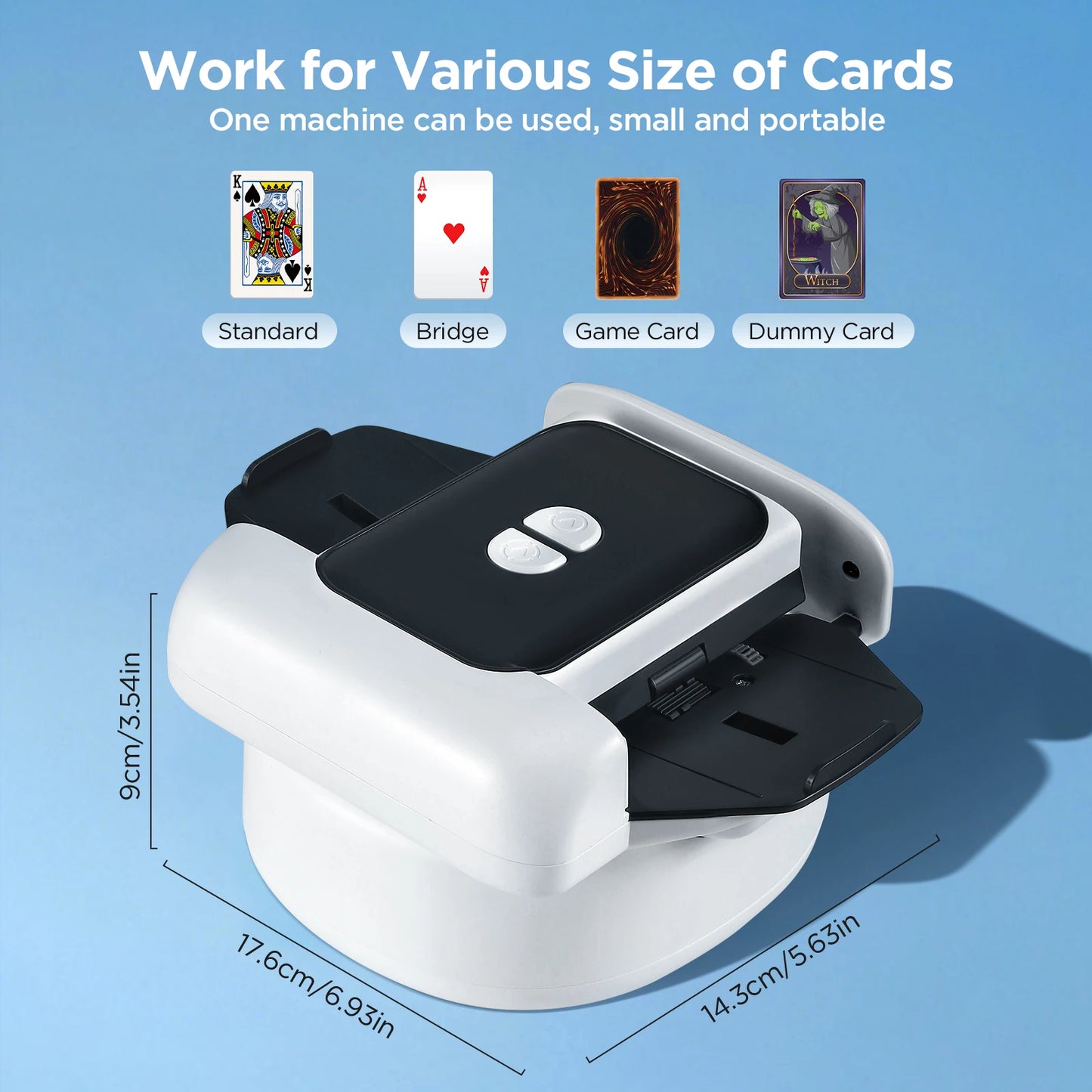 Kortblandare för 2 kortlekar – Uppladdningsbar automatisk för UNO & poker | Snabb, tystgående, jam-säker, kompakt & lätt