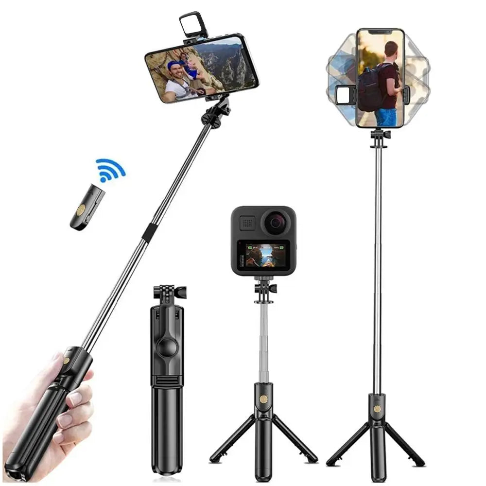 Trådlös Selfiepinne med Stativ, LED-Ljus & Bluetooth Fjärrkontroll – Perfekt för Foto & Video