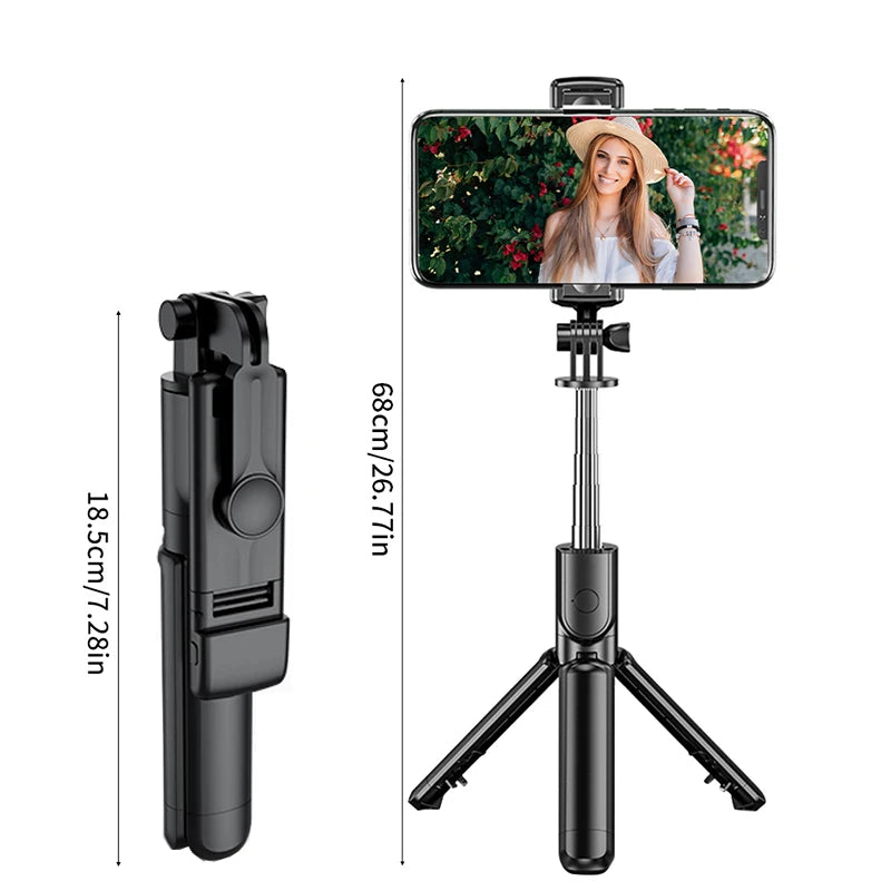 Trådlös Selfiepinne med Stativ, LED-Ljus & Bluetooth Fjärrkontroll – Perfekt för Foto & Video