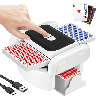 Kortblandare för 2 kortlekar – Uppladdningsbar automatisk för UNO & poker | Snabb, tystgående, jam-säker, kompakt & lätt