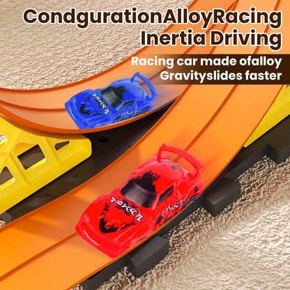 Racerbana med byggbar aluminium-leksaksbil | Pull-back racing med gravitationsramp – Pedagogisk leksak för pojkar & flickor