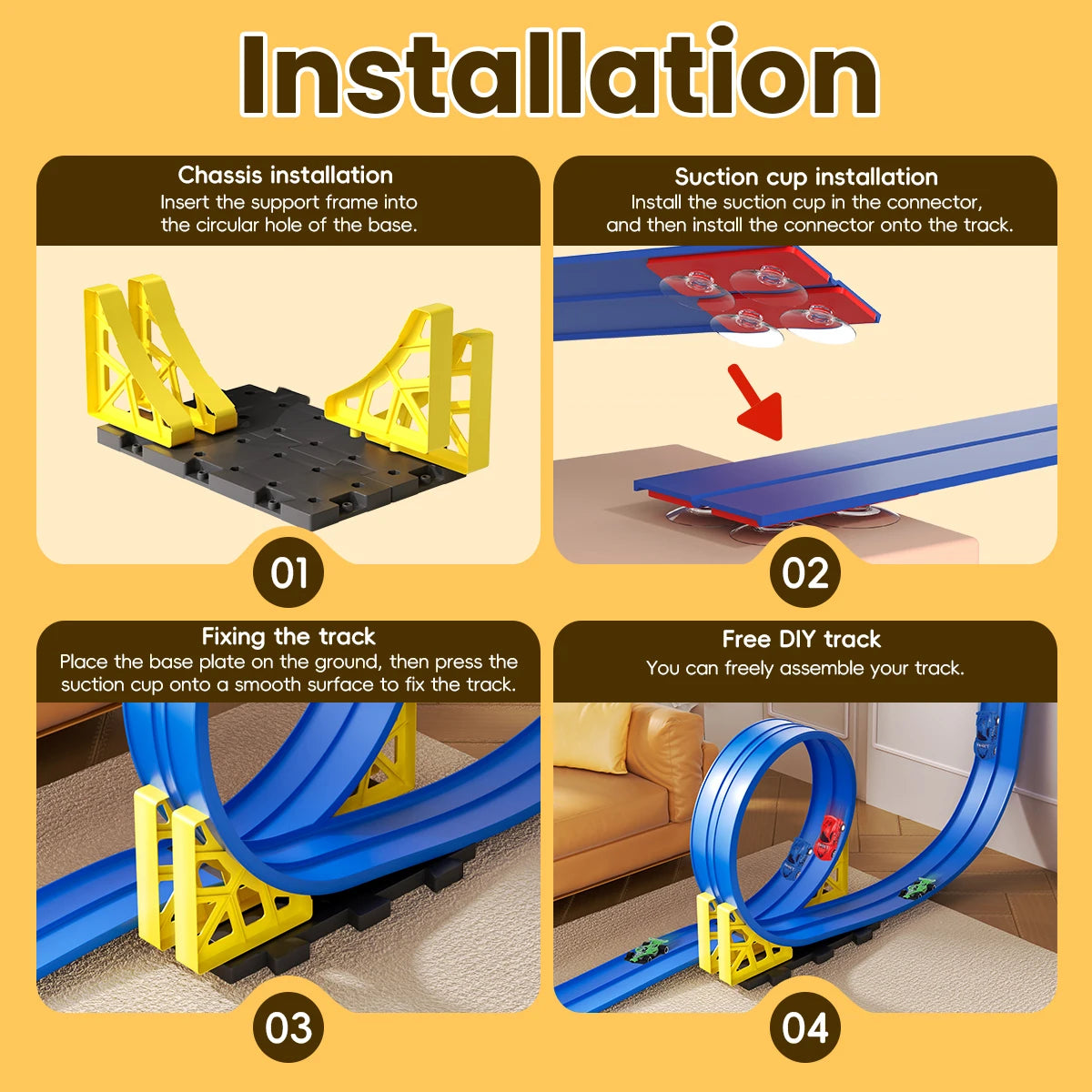 Racerbana med byggbar aluminium-leksaksbil | Pull-back racing med gravitationsramp – Pedagogisk leksak för pojkar & flickor