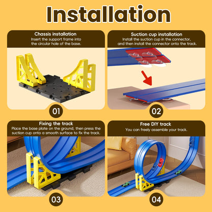 Racerbana med byggbar aluminium-leksaksbil | Pull-back racing med gravitationsramp – Pedagogisk leksak för pojkar & flickor