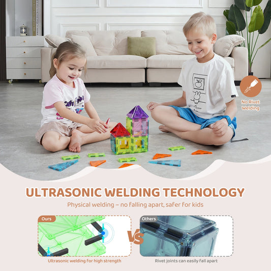 SucceBuy 32-delars lysande magnetiska byggplattor | Pedagogiska STEM-byggklossar & sensoriska stapelleksaker för barn