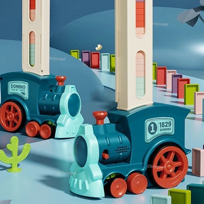 Domino-tåg för barn – Automatisk dominoläggare med elektrisk bil | Färgglatt dominospel & byggkloss-set – Pedagogisk leksak för pojkar och flickor