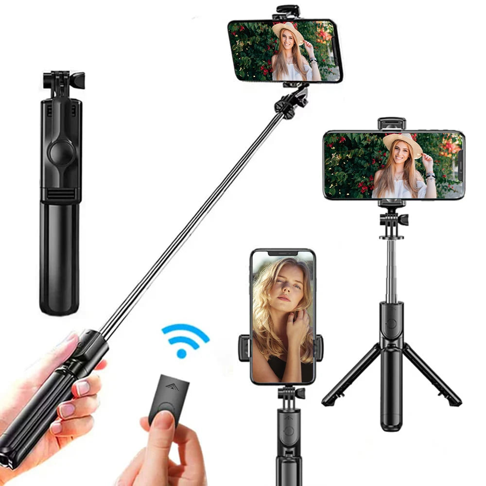 Trådlös Selfiepinne med Stativ, LED-Ljus & Bluetooth Fjärrkontroll – Perfekt för Foto & Video