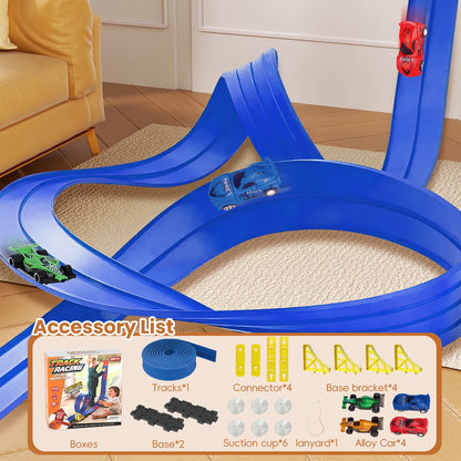 Racerbana med byggbar aluminium-leksaksbil | Pull-back racing med gravitationsramp – Pedagogisk leksak för pojkar & flickor