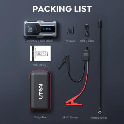 UTRAI 1500A starthjälp för bil | Portabel powerbank med 150 PSI kompressor – Nödförstärkare för bilbatteri