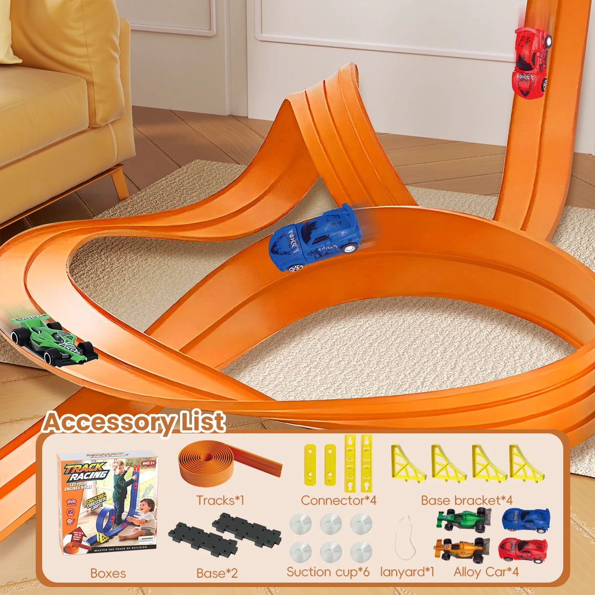 Racerbana med byggbar aluminium-leksaksbil | Pull-back racing med gravitationsramp – Pedagogisk leksak för pojkar & flickor