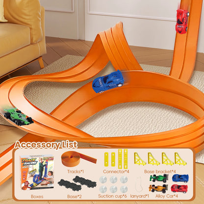 Racerbana med byggbar aluminium-leksaksbil | Pull-back racing med gravitationsramp – Pedagogisk leksak för pojkar & flickor