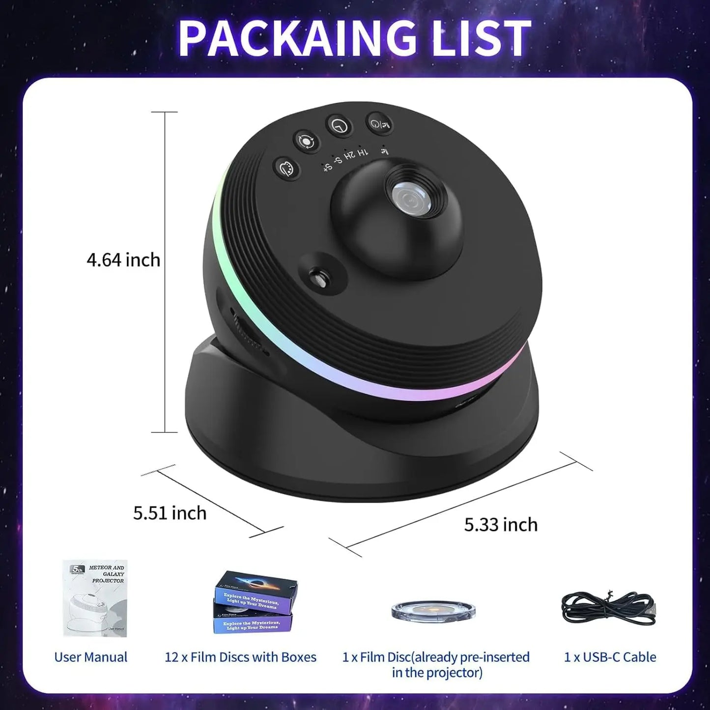 Xiaomi LED nattlampa – 4K HD galax- & stjärnprojektor | 13-i-1 planetarium med 360° rotation – Perfekt för sovrum & barnpresent