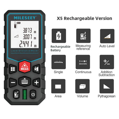 Mileseey Laser Distance Meter Electronic Roulette Laser Digital Tape Rangefinder Trena Metro Laser Range Finder  Measuring Tape