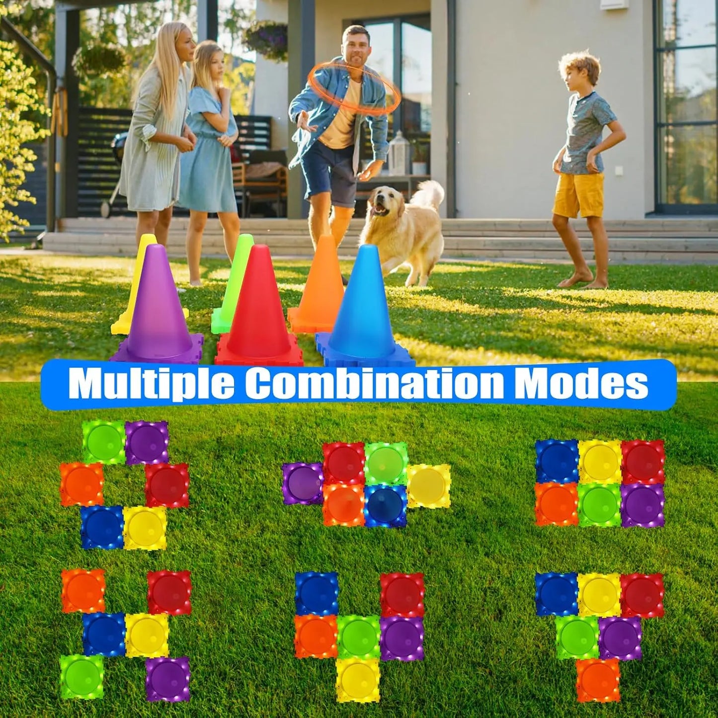VATOS upplyst kastspel för trädgården – 3-i-1 kastlek med mål | Utomhusspel för kalas, fotbollslek & fest – För barn & vuxna